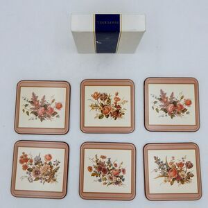 Pimpernel Floral Bouquet 4-1/4 Inch Square Coasters with Cork Backs Set of 6